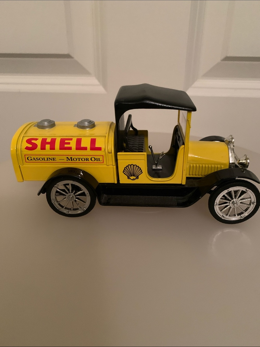 Shell Oil Vintage-Style Toy Tanker Truck Bank with Key for Kids or Collectors